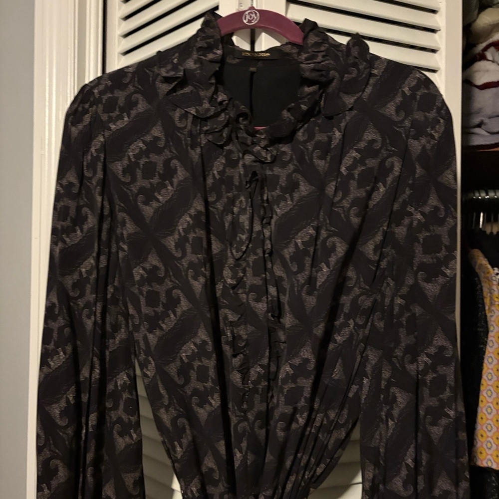 Kobi Halperin Black and grayish Long Sleeve Dress with waist tie. - Picture 5 of 8